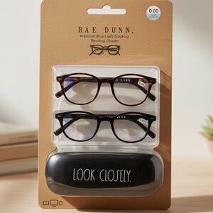 Rae Dunn Blue Light Blocking Reading Glasses Set 0.00 w/ Case